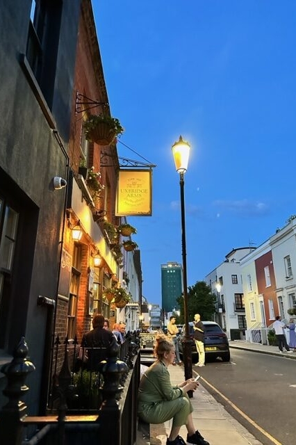 Uxbridge arms outside on the street at night